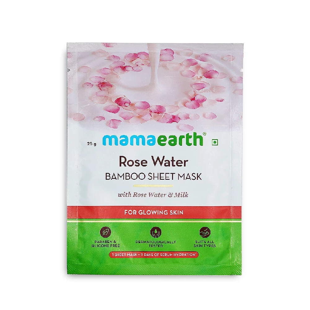 Rose Water Bamboo Sheet Mask with Rose Water and Milk for Glowing Skin, 25g-3.webp